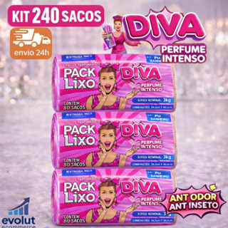 Kit Saco de Lixo Perfumado Diva Chiclete 10L | 240 Unidades | Neutraliza Odores | Pia e Banheiro em Oferta na Shopee