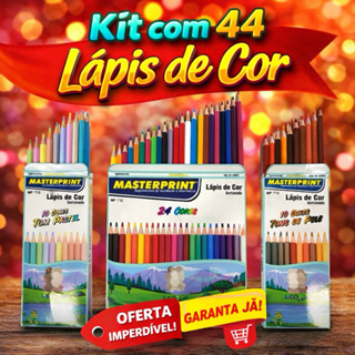 Kit 44 Lápis de Cor (24 CORES + 10 Cores Tom Pastel +10 Cores Tons de Pele) Escolar Sextavado em Oferta na Shopee