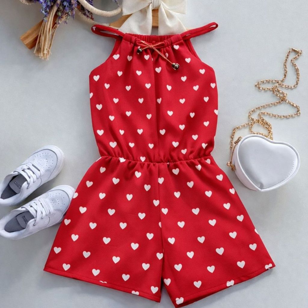 Macaquinho Infantil Menina Estampado Verão 2 a 8 anos Roupa Infantil Menina Confortável Estampa Cerejinha Coração em Oferta na Shopee