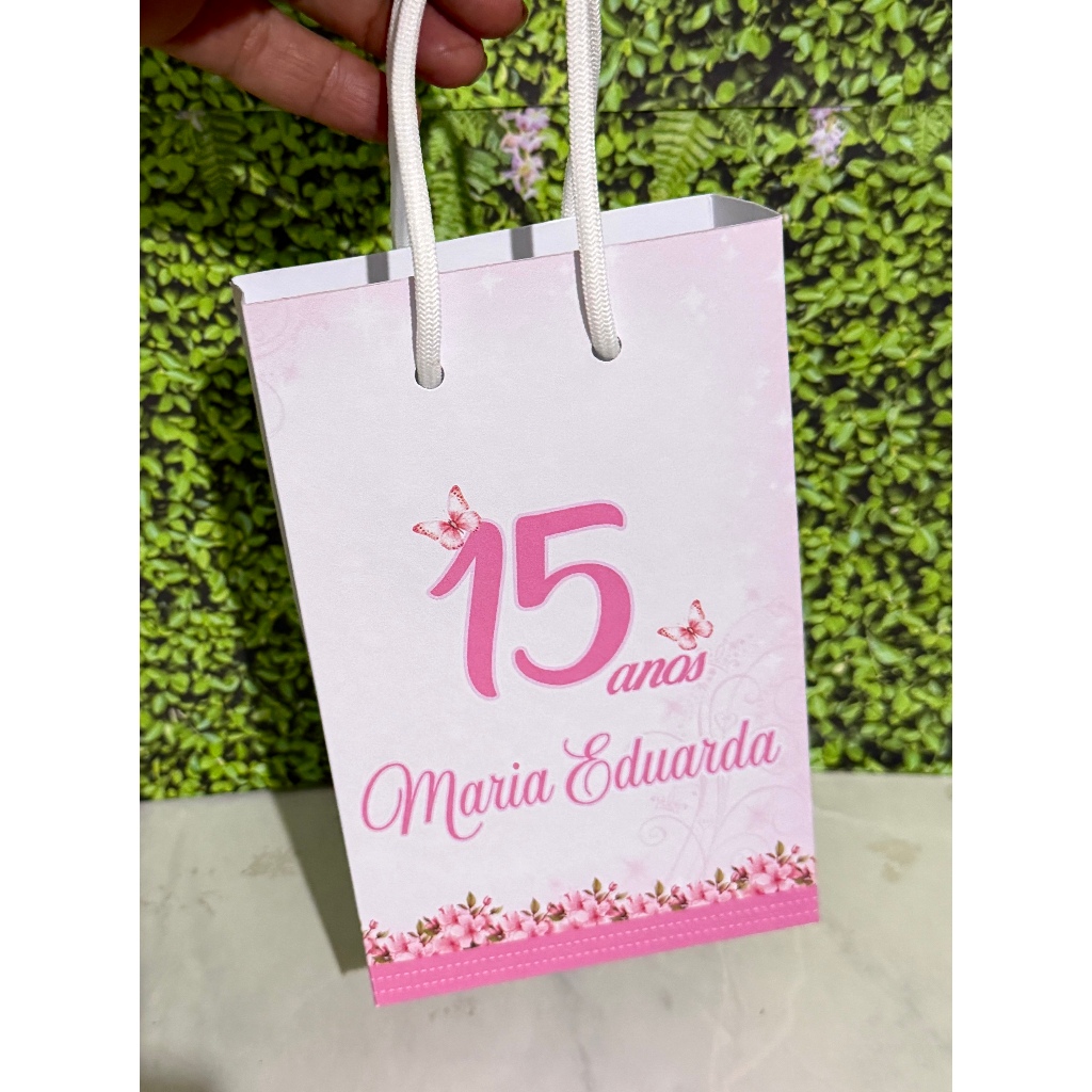 Sacolinha P Personalizada 15 Anos Rosa Floral / Aniversário / Lembrancinha de Festa / Pegue e Monte