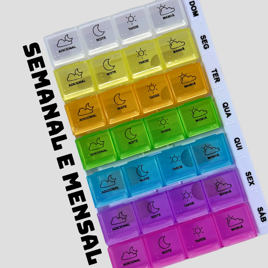 Porta Comprimidos Remédios Organizador Diário e Semanal Para Dia Noite 28 Compartimentos Caixa Estojo em Oferta na Shopee