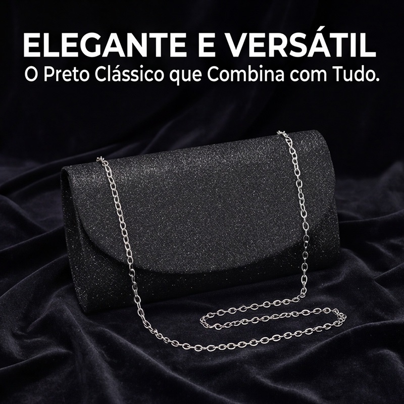 Bolsa Clutch Feminina Luxo Glitter | Elegante para Festa e Noite | Alça Corrente em Oferta na Shopee