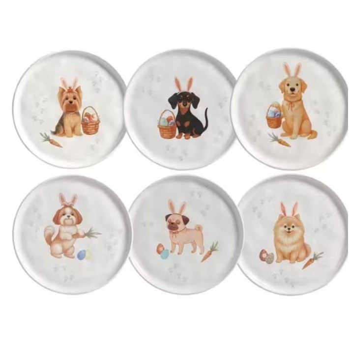 Prato Sobremesa em Cerâmica Linha Páscoa Doguinhos 22cm
