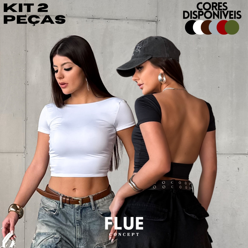 KIT 2 Cropped Feminino Costa Nua Suplex Premium Frente Dupla Moda Gringa Y2K em Oferta na Shopee