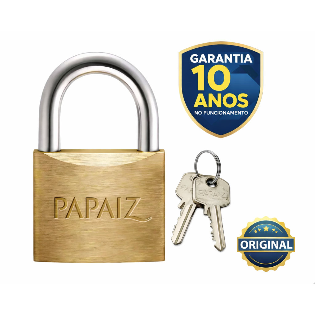 Cadeado Papaiz Original CR 20 25 30 35 40 45 50 60 Latão Vários Tamanhos Linha Clássica Com 2 Chaves