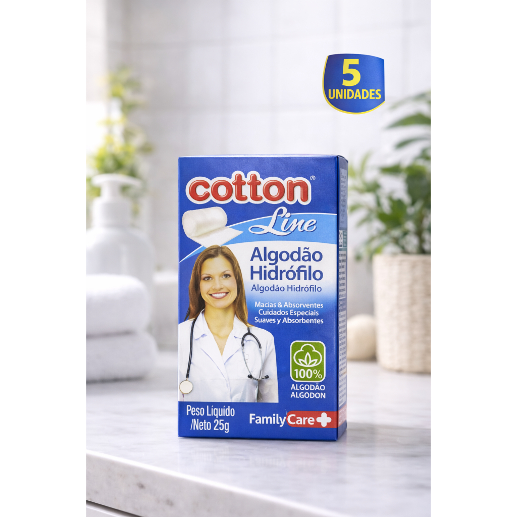Kit Algodão Hidrófilo 25g Macio e Absorvente Higiene e Cuidados