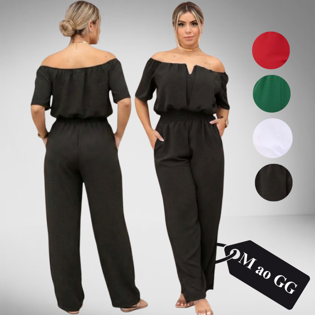 Macacão Longo Canoa Com Bojo Ombro A Ombro Feminino Ciganinha Luxo Pantalona Alfaiataria Duna