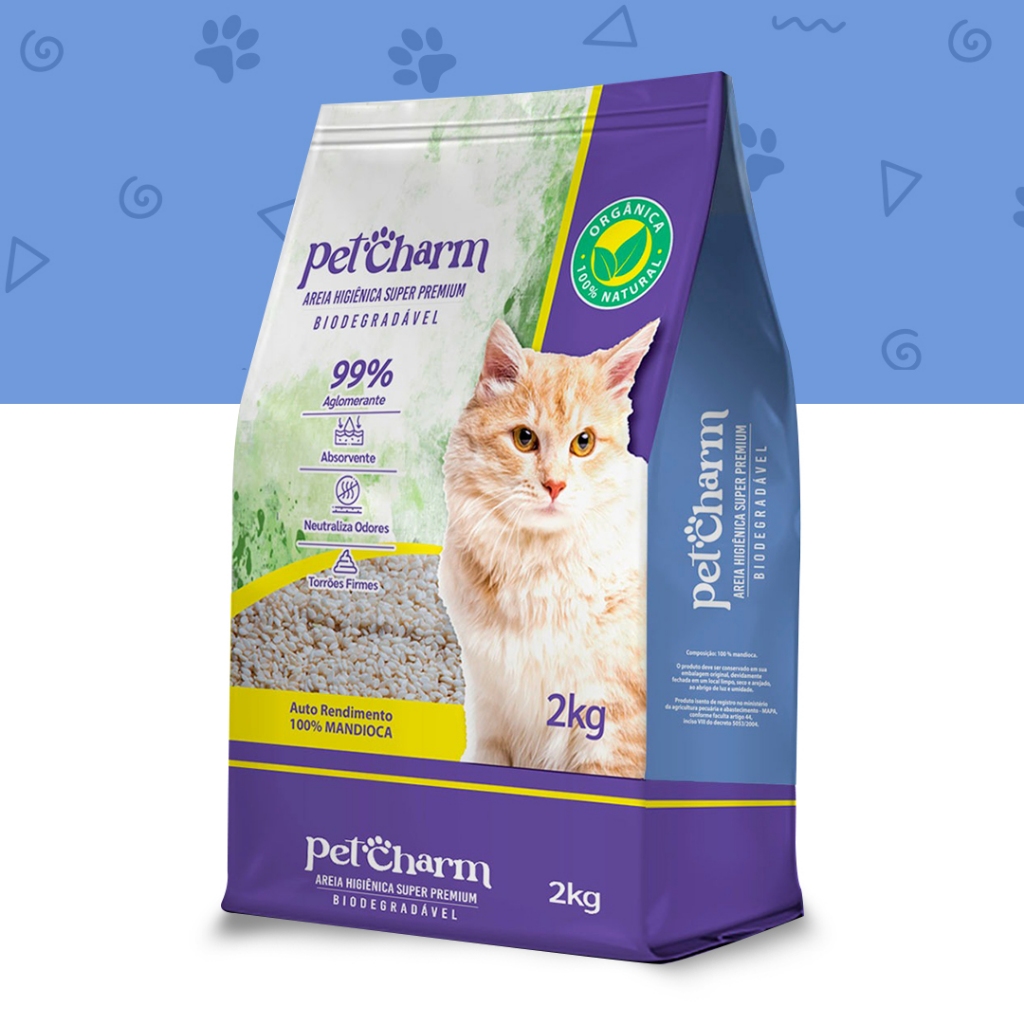 Areia Higiênica para Gato Pet Charm Orgânica de Mandioca Biodegradável Torrão Firme Sustentável 2 kg em Oferta na Shopee