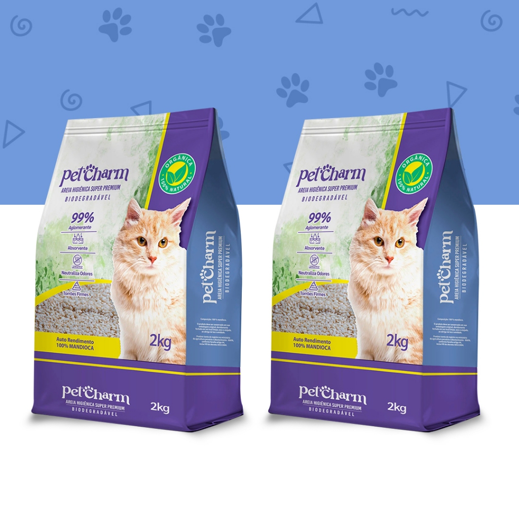 Areia Higiênica para Gato Pet Charm Mandioca Biodegradável Sustentável Controle de Odor 2kg ou 4kg em Oferta na Shopee