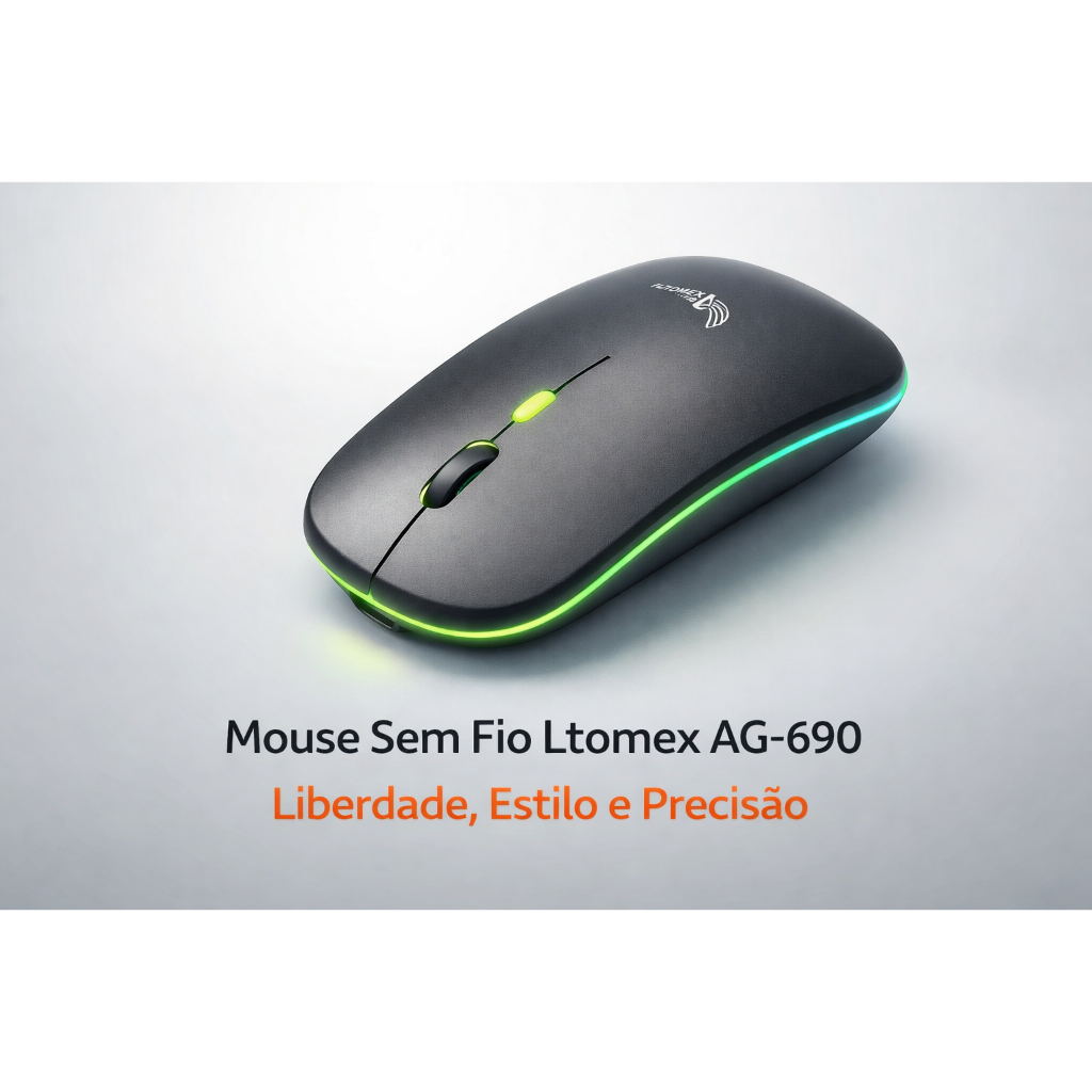 Mouse Sem Fio Recarregável Bluetooth Ltomex AG-690 com LED RGB – Silencioso, Alta Precisão.