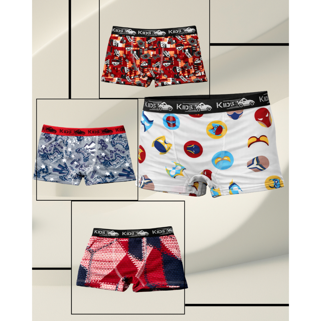 Kit com 5/10 Cuecas Kids Box Boxer Infantil Juvenil Criança Bebê Masculino Tam 01 a 10 Anos