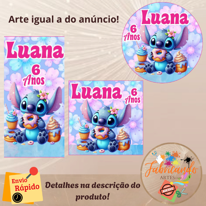 STITCH DOCES - 100/60/40 Adesivos Personalizados para Festas ( Envia Rápido)