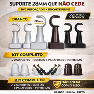 Suporte de Parede 28mm para Varão de Cortina em PVC – Sistema Fixação Estável™ em Oferta na Shopee