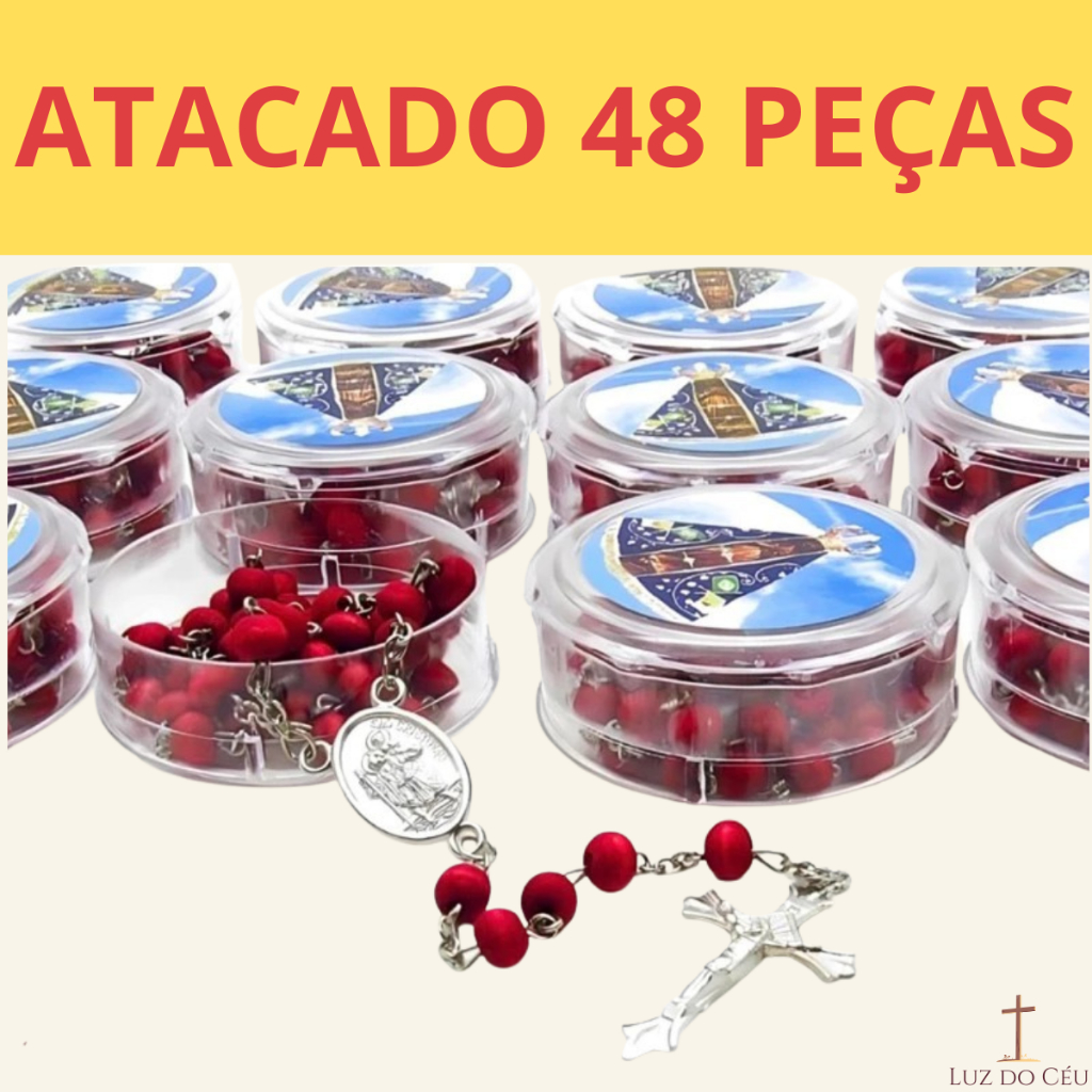 Atacado Kit Terços Perfumados Nossa Senhora Aparecida com Caixinha Acrílica - Madeira Aromatizada Rosas - Corrente Metal em Oferta na Shopee