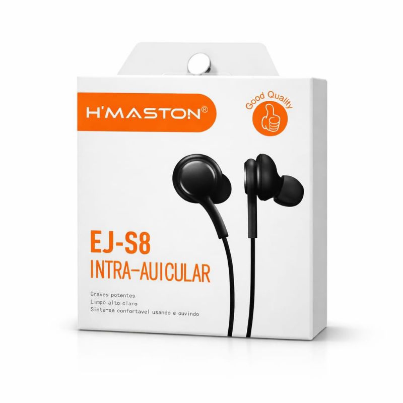 H'maston Fone De Ouvido EJ-S8 P2 Com Microfone Preto 1.2 Metros