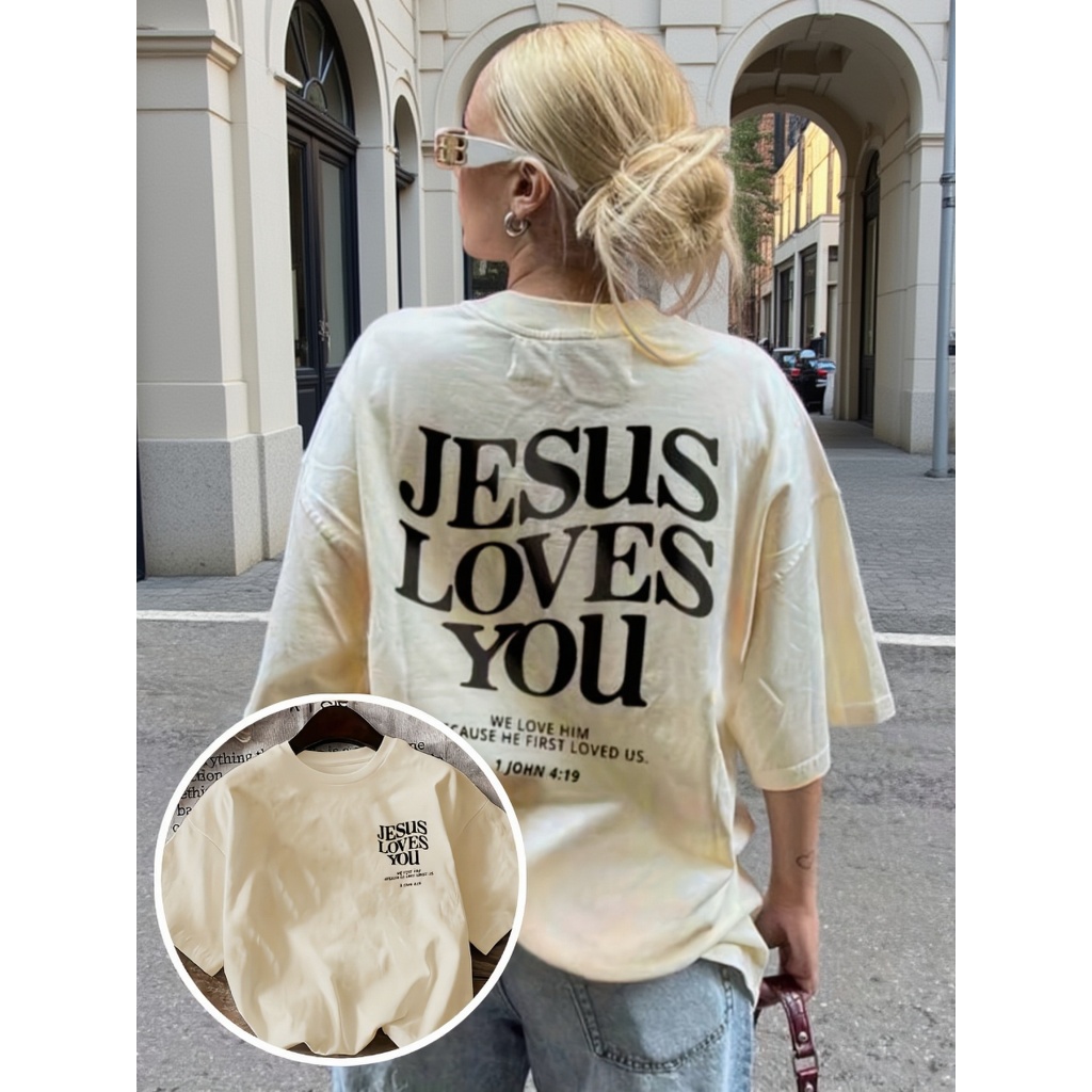 Camiseta T-shirt Feminina Oversized Cristã Academia Gym Tendência Verão 2026 100% Estampada Casual Confortável
