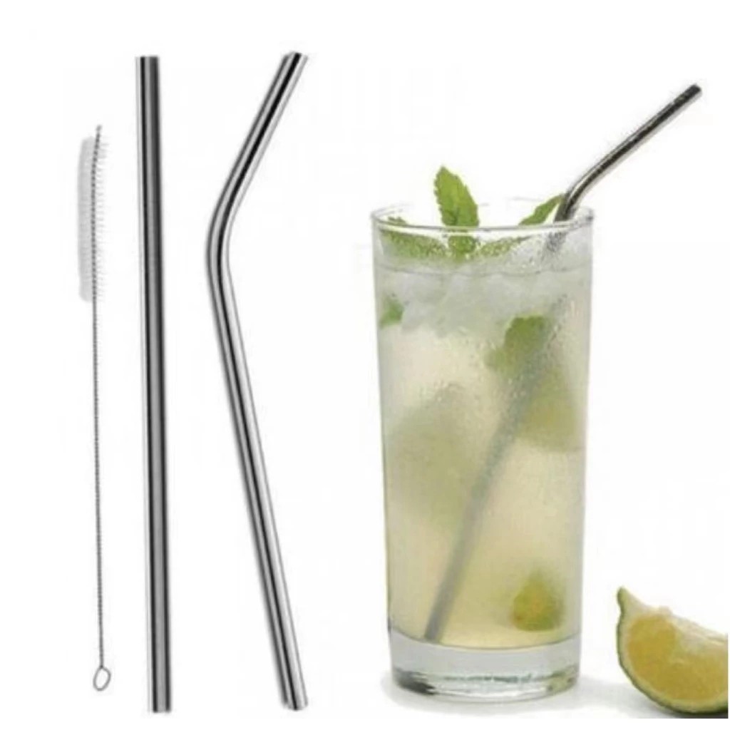 Kit canudo inox - curvado, reto e escova de limpeza em Oferta na Shopee