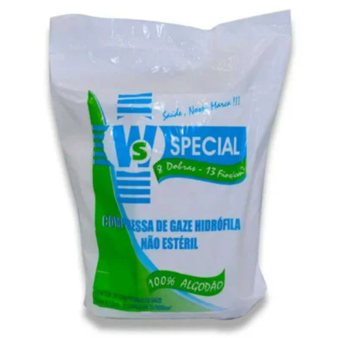KIT 5 Pacote Compressa de Gaze 9 Fios Hidrófila 7,5 x 7,5 200G 100% algodão