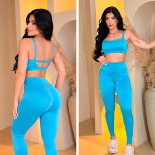 Conjunto Fitness Feminino Wonder Micro canelado Poliamida Top alcinha costa aberta Calça legging Cintura alta academia em Oferta na Shopee