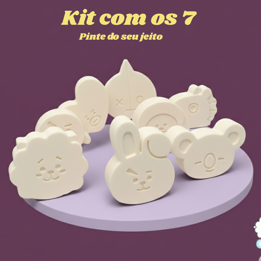 Kit Mini Estátua BT21 – BTS | ARMY | Peças em Gesso Cru para Pintar | Lembrancinhas Decorativas