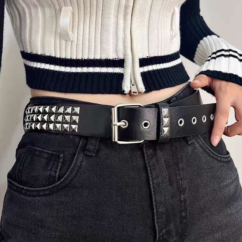 Cinto Unissex De Cintura Decorado Com Lantejoulas Prata Estilo Punk MZS-411