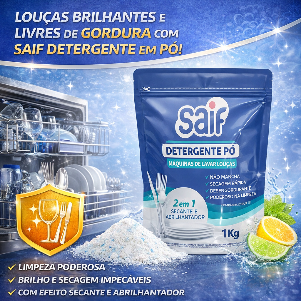 Sabão Detergente Saif em Pó para Máquina de Lavar Louças – 1kg (opções: 1kg, 2kg com 2 unidades ou 500g com 1 unidade) em Oferta na Shopee