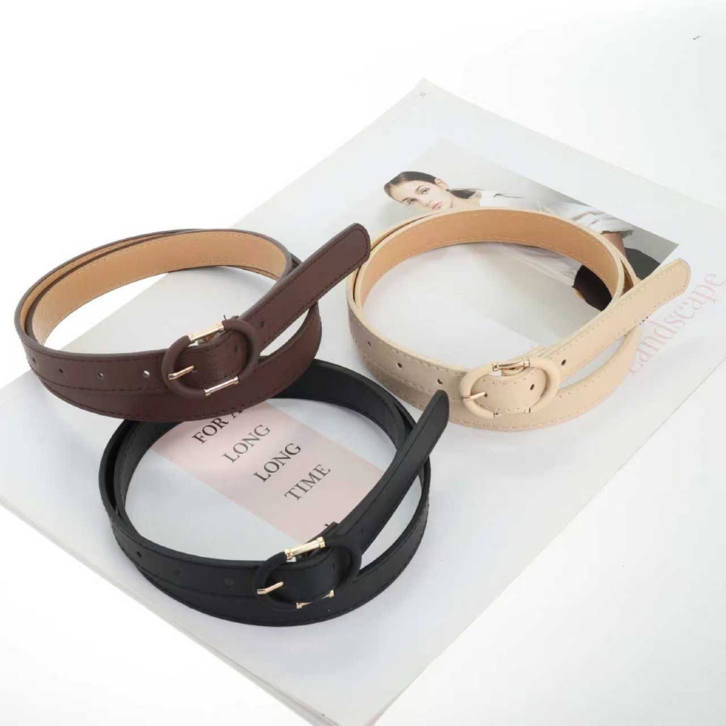 Cinto De Couro Feminino Coreano – Fino Preto Com Fivela De Pino De Liga Para Uso Diário