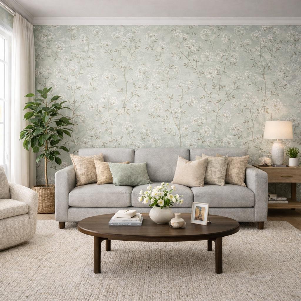 PAPEL DE PAREDE FLORAL 223 FUNDO VERDE AUTOCOLANTE P/VARIOS AMBIENTES 50CM DE LARG.