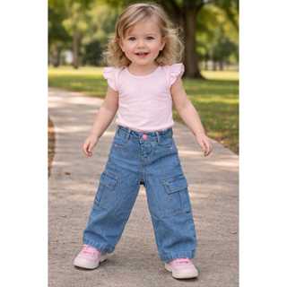 Calça wide leg feminina cargo infantil em Oferta na Shopee