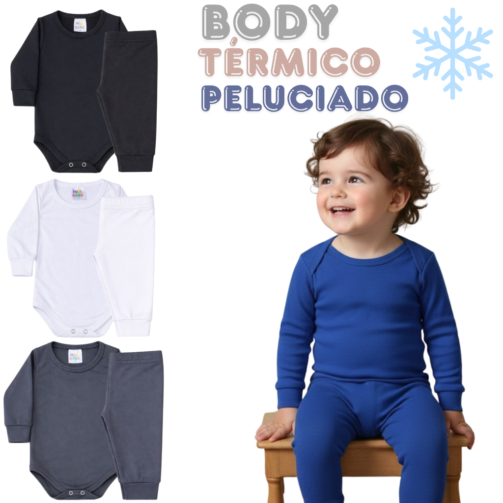 Conjunto Body Térmico Bebê com Calça Peluciado com Proteção UV - Tamanho P ao GG Bory Menino em Oferta na Shopee