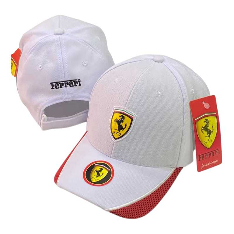 Boné Ferrari Branco/Vermelho  F1 Corrida Aba Curva Masculino Ajustável