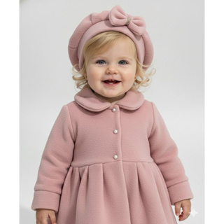 Casaco infantil menina  Conjunto Luxo de Inverno: Casaco Sobretudo + Boina com Laço em Oferta na Shopee