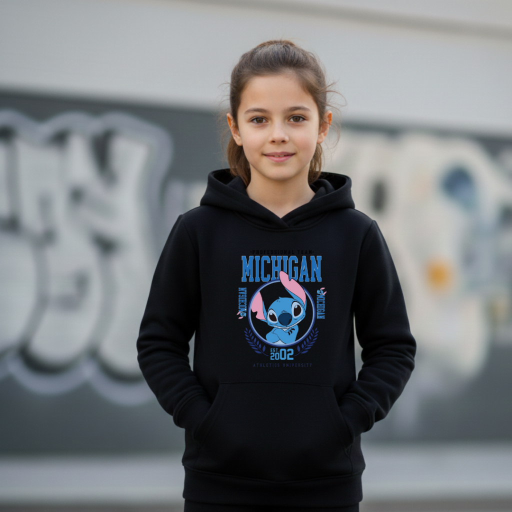 Blusa Moletom Menina Infanto Juvenil Canguru | Inspirado Stitch | Confortável e Quentinho | Algodão | Volta ás aulas