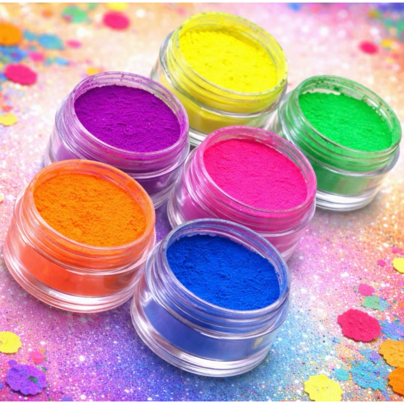 Kit 6 Pó Neon Maquiagem - 6 Cores - Maquiagem Carnaval, Unhas e Pintura Corporal