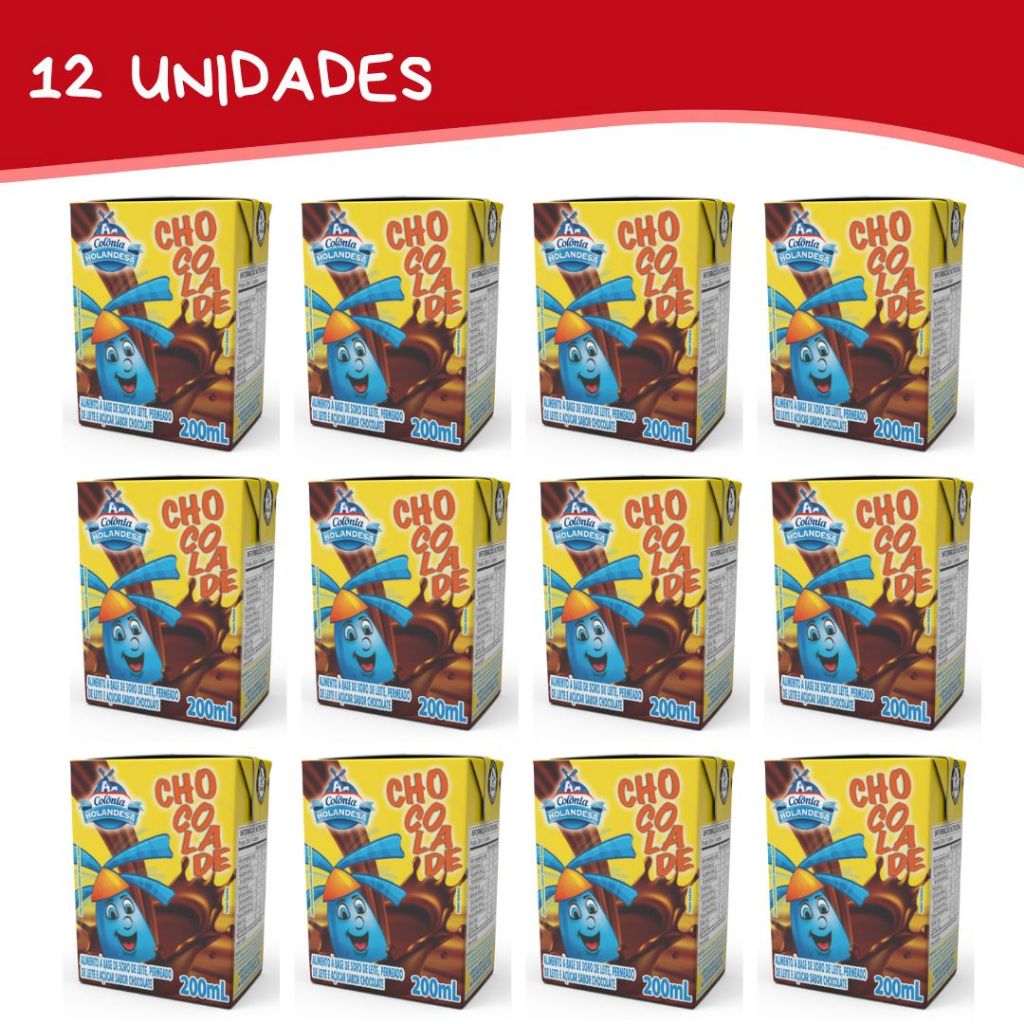 Kit com 12 Bebida Láctea Colônia Holandesa 200ml - sabores Chocolate e Morango