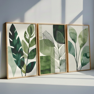 Kit Trio Quadros Decorativos Folhagem Verde Abstrato Moderno Parede Sala Quarto Natureza Botânico em Oferta na Shopee
