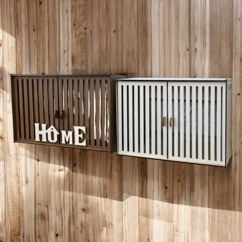 Caixa Suporte Nicho para Roteador em MDF BRANCO/MARRON e BRANCO Para Parede em MDF 2 Portas