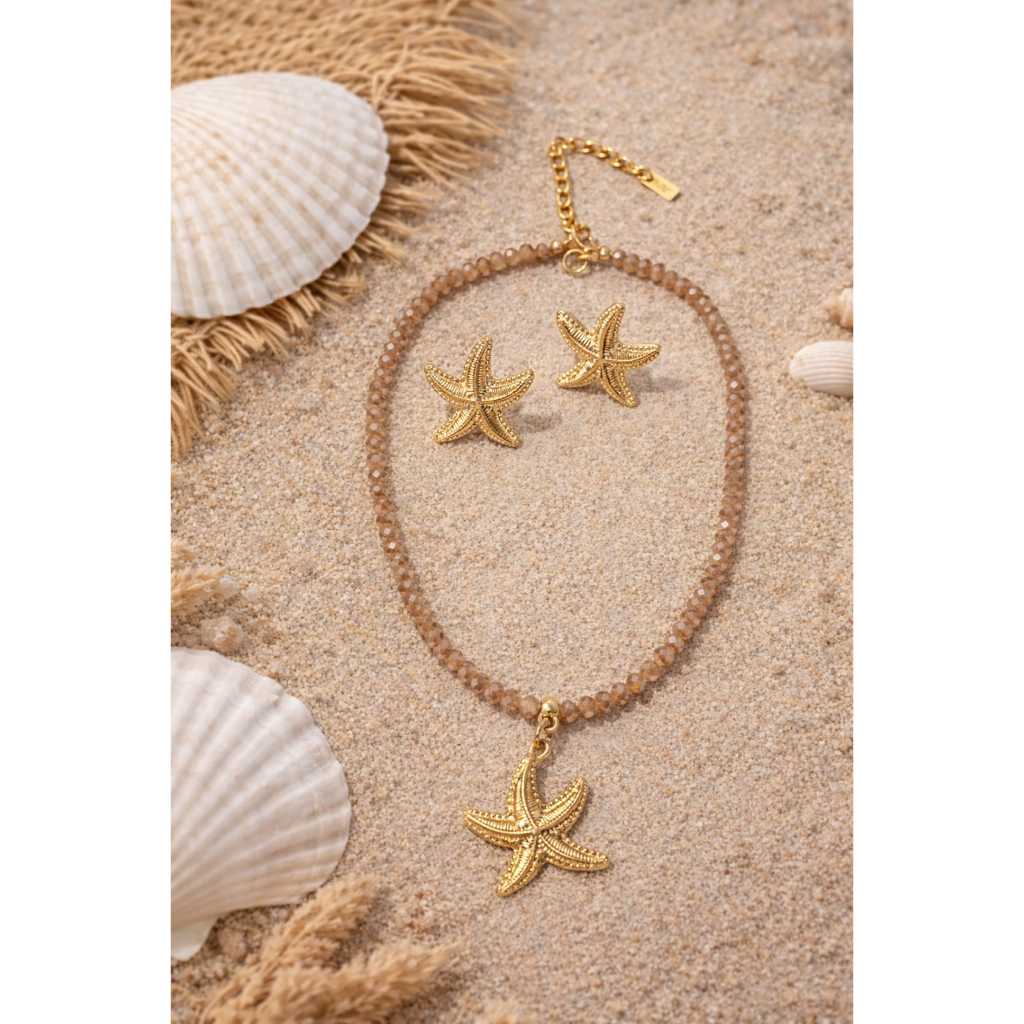 Conjunto Colar e Brinco Estrela do Mar Moda Praia Verão Luxo em Oferta na Shopee