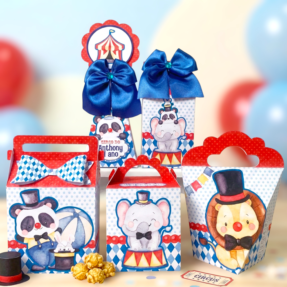 20 a 50 Kit Personalizados caixas Festa Circo Aquarela Caixinha Aniversário Lembrancinha Pegue e Monte