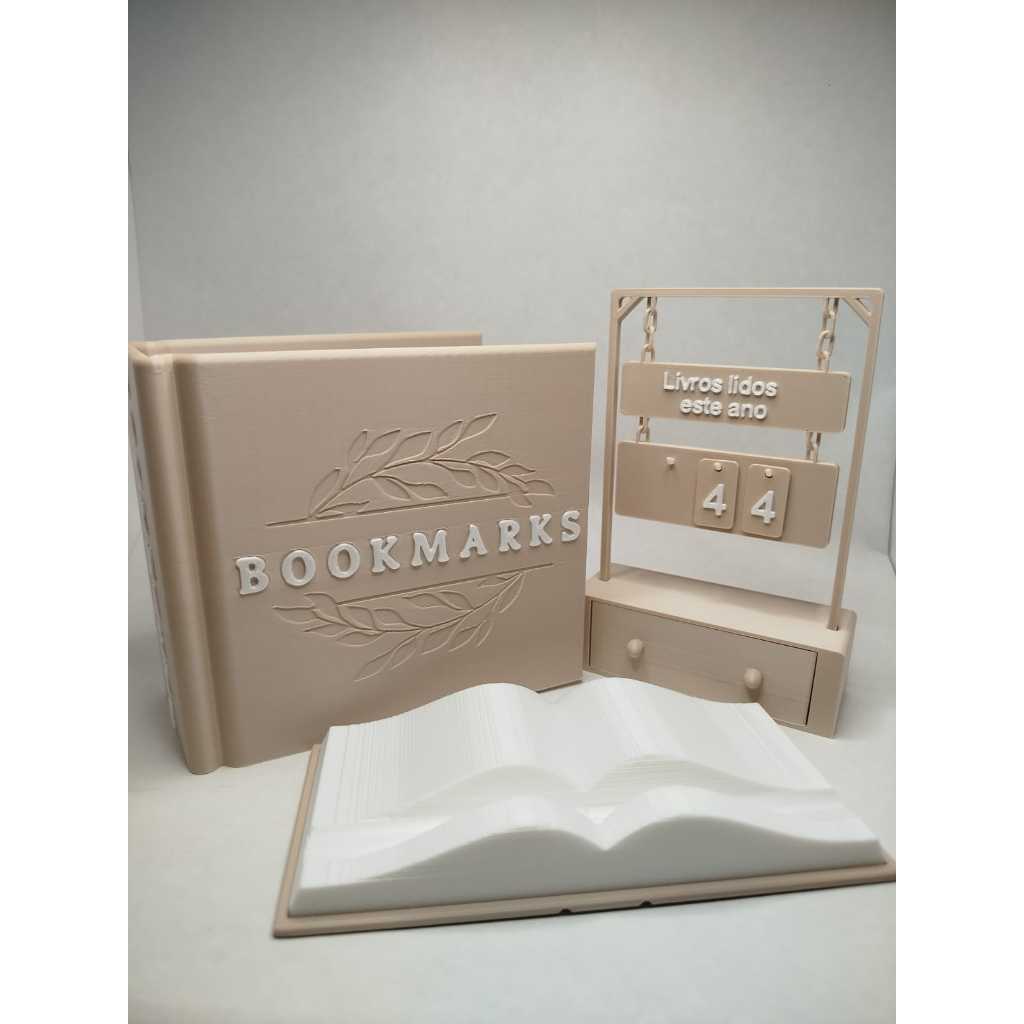 Kit leitor- 3D- Contador de leitura + Suporte de Kindle + Organizador de marca pagina