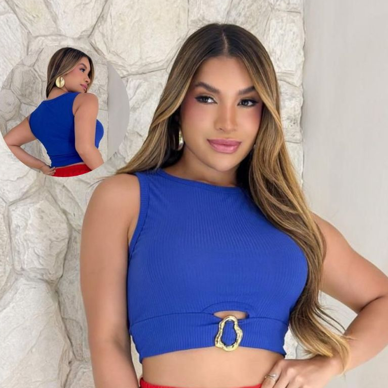 CROPPD FEMININA CANELADO SUEDE REGATA COM FIVELA DOURADA VERAO ELEGANTE em Oferta na Shopee