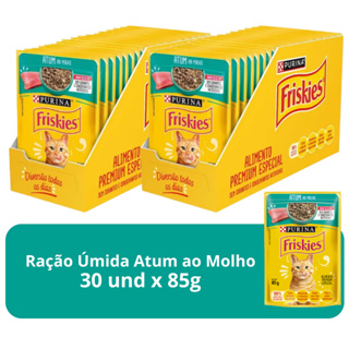 Ração Úmida Para Gatos Adultos Atum Ao Molho Friskies - 30 Sachês de 85g em Oferta na Shopee
