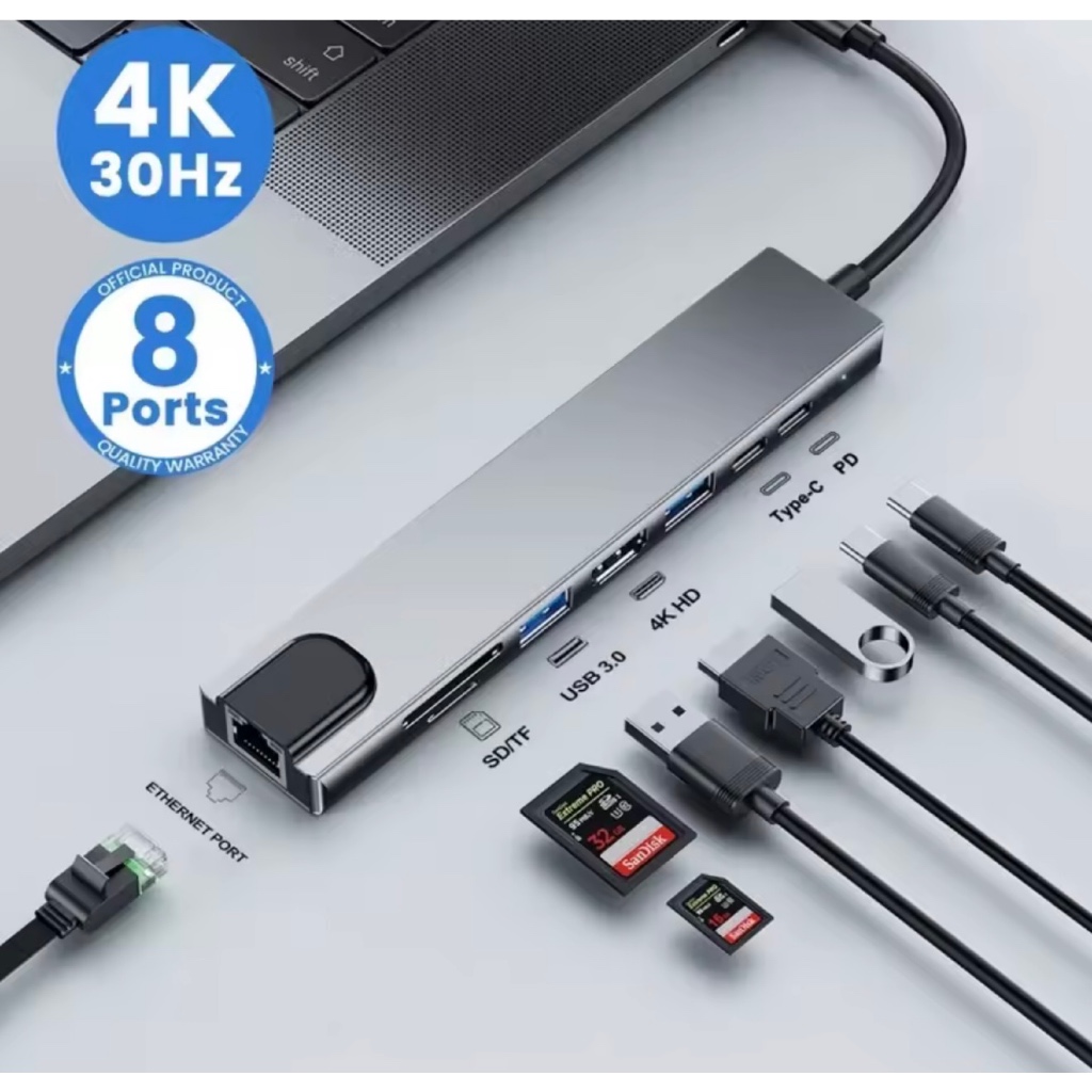 Hub USB-C 7 em 1 Adaptador Dock Station - HDMI, USB 3.0, SD/TF e Áudio 3.5