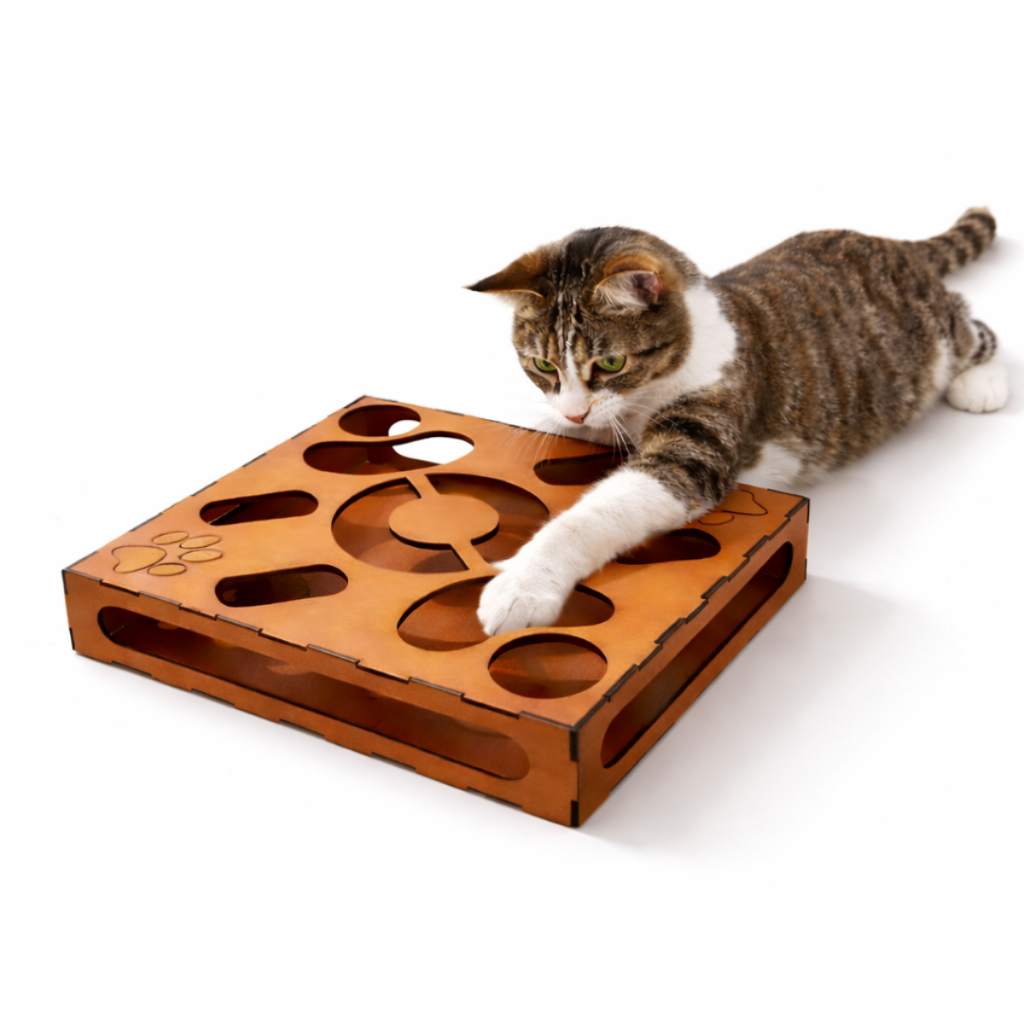 Brinquedo Interativo Distração para Gatos Labirinto Corre Corre MDF - 30x30x7