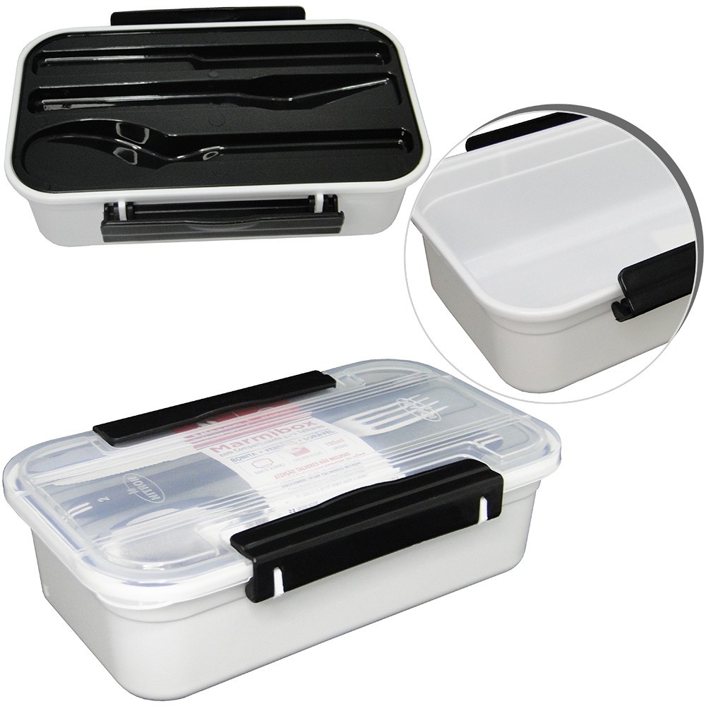 Marmita Plástica 780ml – Porta Alimentos com Tampa para Micro-ondas - Marmita com porta talheres - Marmita pratica
