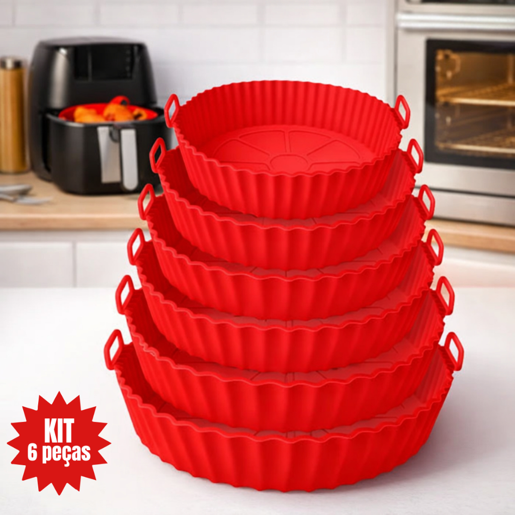 Imagem Kit 6 Forma de Silicone para Fritadeira Air Fryer com Alça Antiaderente Cozinha