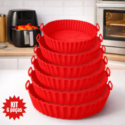Kit 6 Forma de Silicone para Fritadeira Air Fryer com Alça Antiaderente Cozinha