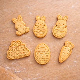 Cortadores Temáticos de Páscoa para Biscoitos Infantis 6 Peças com Cortador + Marcador interno em Oferta na Shopee