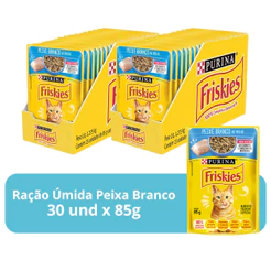 Kit Ração Úmida Friskies Para Gatos Adultos Sabor Peixe Branco Ao Molho - Com 30 Sachês 85g