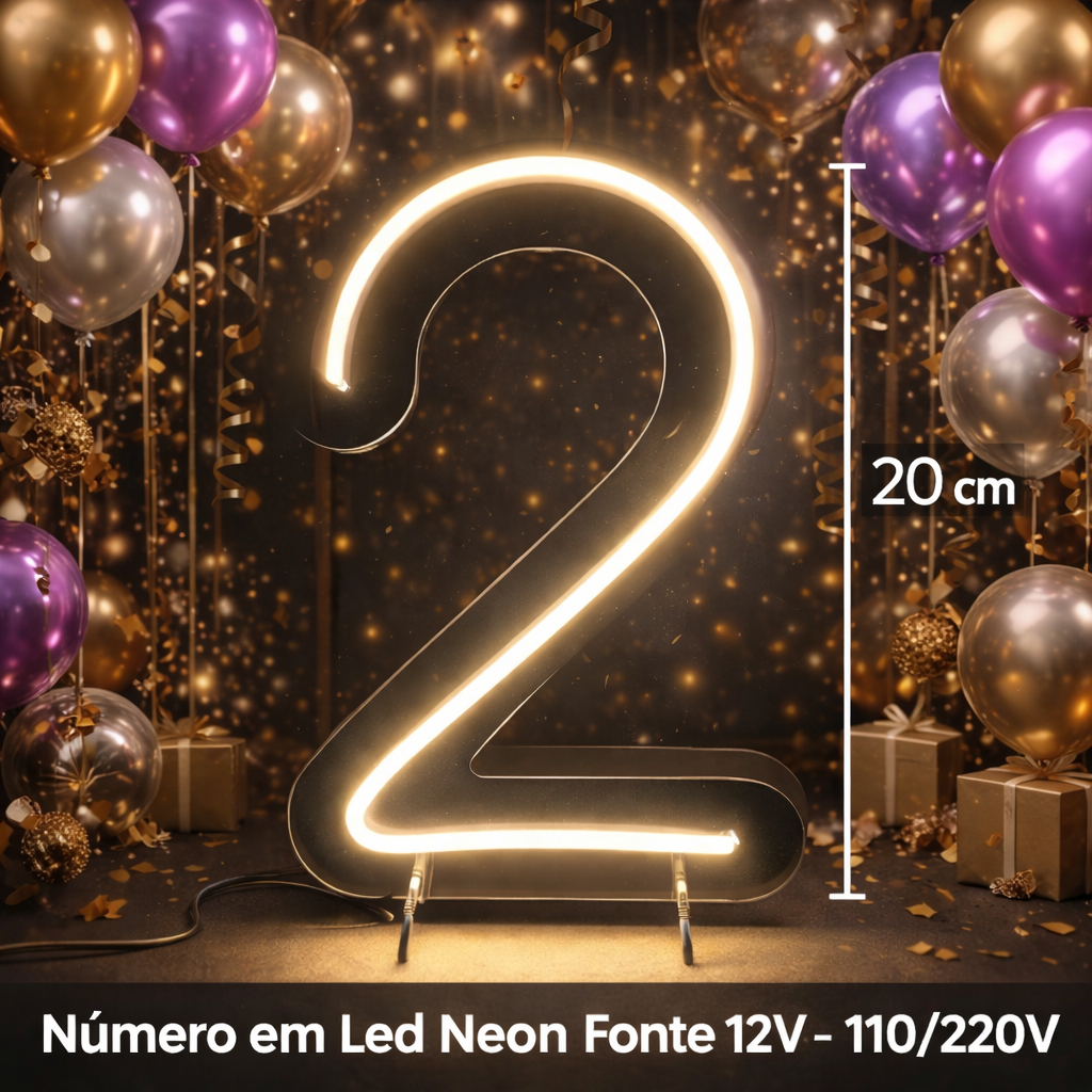 Numeros led neon 20 cm altura painel luminoso decoração Festas aniversário 110 e 220v valor unidade